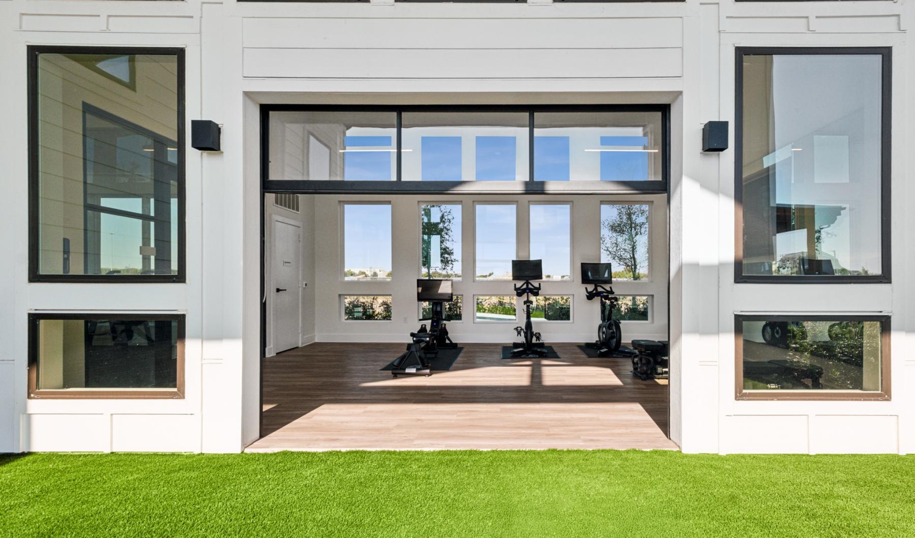 a yoga studio with open doors